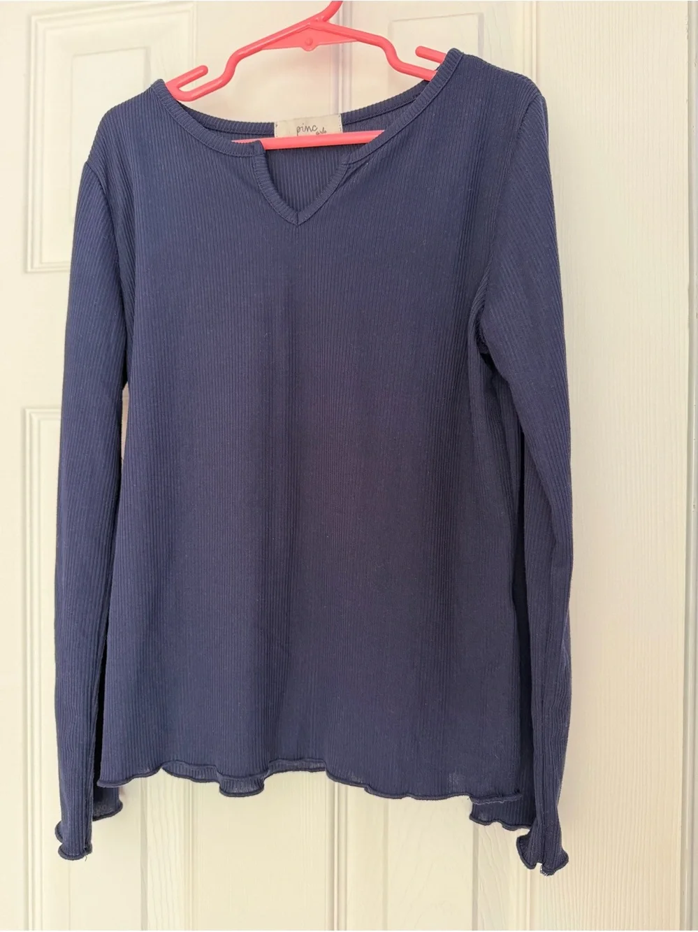 4/$25 Girls Ribbed  V-Neck Long Sleeve Top - Blue, White, Navy  Size 10/12